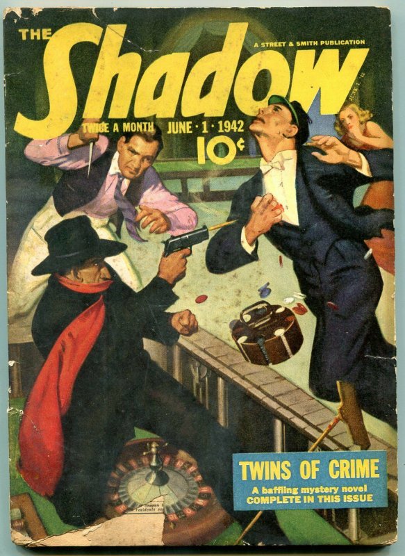 The Shadow Pulp June 1 1942- Twins of Crime- Roulette cover