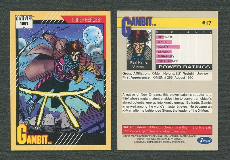 1991 Marvel Comics II  Card  #17 ( Gambit )  EXMT