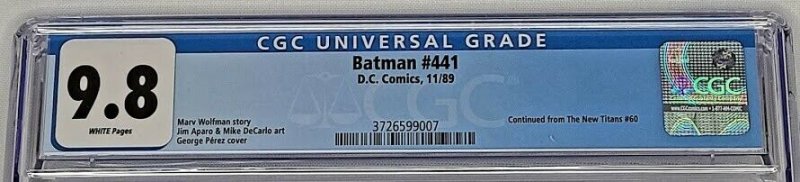 Batman #441 DC 1989 CGC 9.8 NM/MT Two Face Perez Wolfman Top Census Grade 