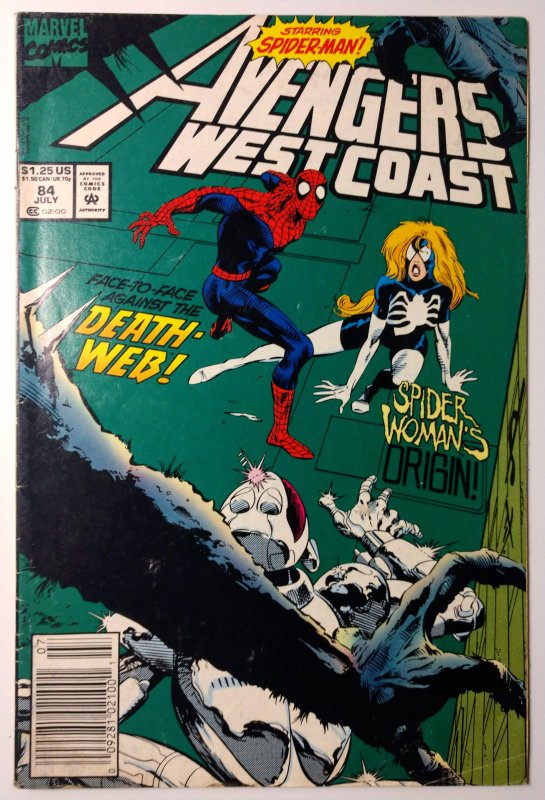 Avengers West Coast #84 (5.0, 1992)NEWSSTAND Origin of Spider-Woman, Julia Ca...