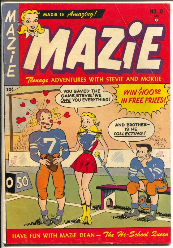 Mazzie #8 1952--football cover-spicy teen humor-headlights-pin-up poses-VG+