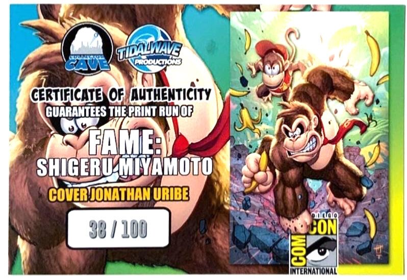 FAME: SHIGERU MIYAMOTO SDCC JONATHAN URIBE “SUPER DONKEY SMASH’’ EMBOSSED SIGNED