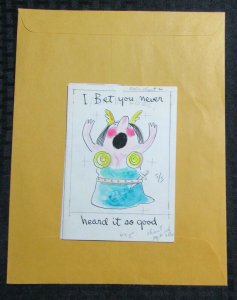 NEVER HEARD IT SO GOOD Cartoon Viking Girl 4.5x6.25 Greeting Card Art #B546