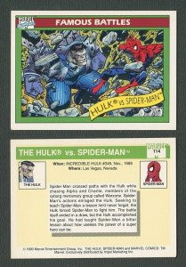 1990 Marvel Comics Card  #114 (Hulk vs Spiderman)  NM-MT