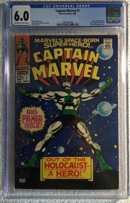 Marvel, Captain Marvel #1, CGC 6.0, 1st Series, OW/W pages, Look!