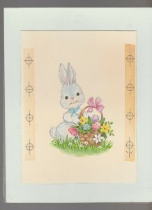 IT'S A GREAT DAY Gray Rabbit with Flower Basket 7x9.5 Greeting Card Art #E2442