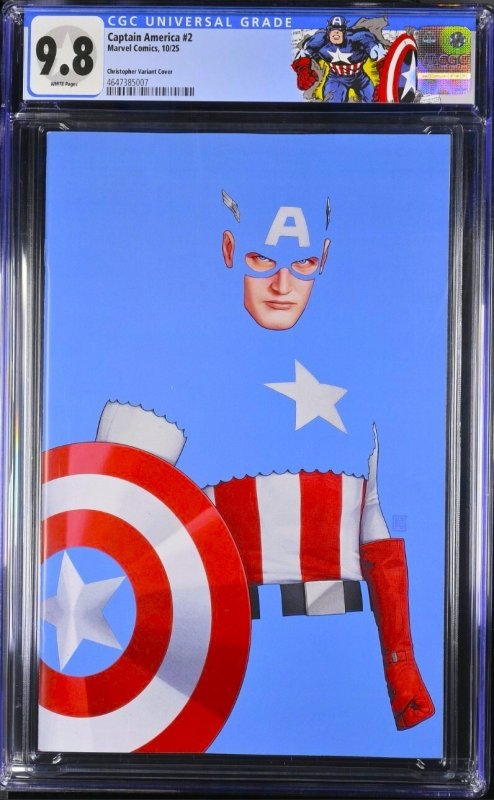 CAPTAIN AMERICA #2 CGC 9.8 ? JOHN TYLER CHRISTOPHER NEGATIVE SPACE VIRGIN