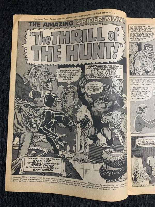 1973 SPIDER-MAN COMICS WEEKLY #28 Marvel UK FN- 5.5 Kraven / The Mighty Thor