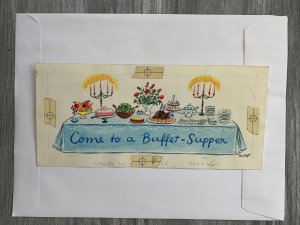 COME TO A BUFFET SUPPER INVITE Fully Set Table 10x4.5 Greeting Card Art 5623