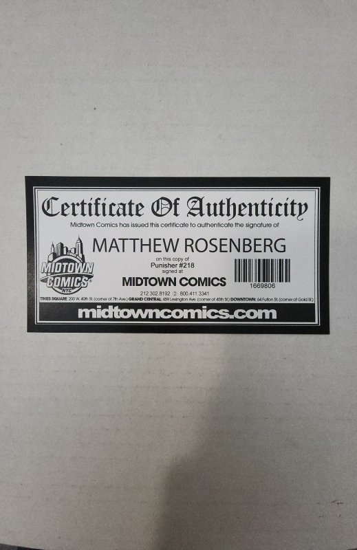 Matt Rosenberg signed The Punisher #218 (2018) with Certificate of Authenticity