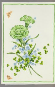 GREEN BLUE FLOWERS & CLOVER 4.5x6.5 #7808 St Patrick's Day Greeting Card Art