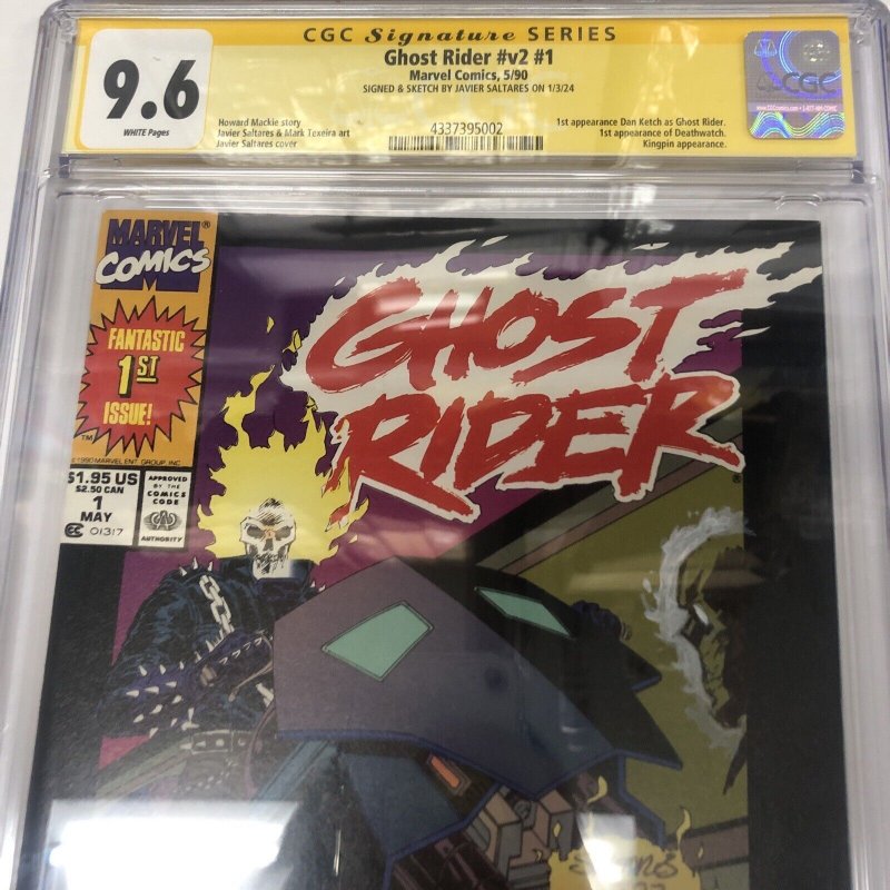 Ghost Rider (1990) V2 # 1 (CGC 9.6 SS) Signed & Sketch Javier Saltares* Marvel