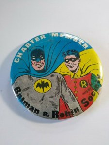 Batman & Robin Pinback Button Badge 66 Vintage Charter Member Society 1966 Bat 