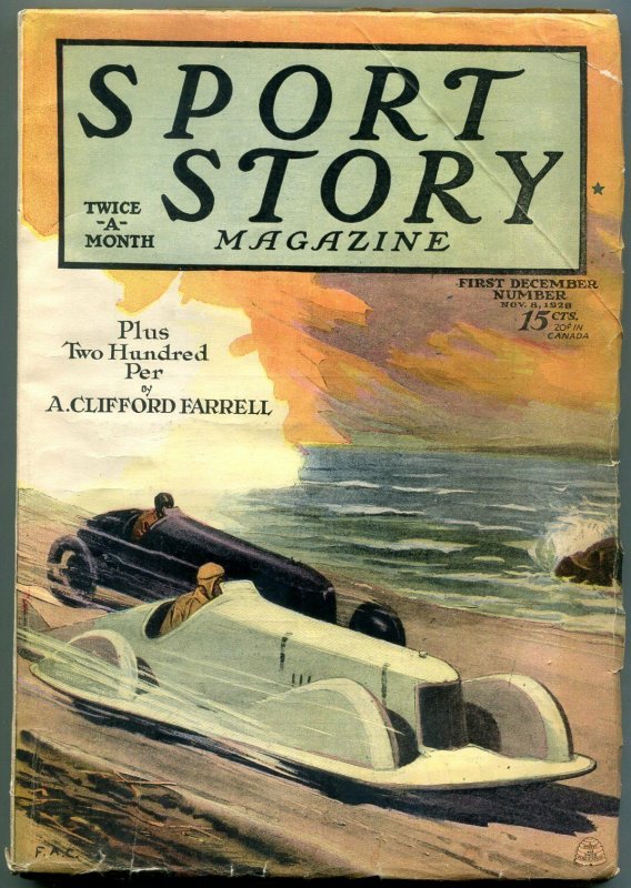 Sport Story Magazine December 1 1928- Race car cover- A Clifford Farrell VG