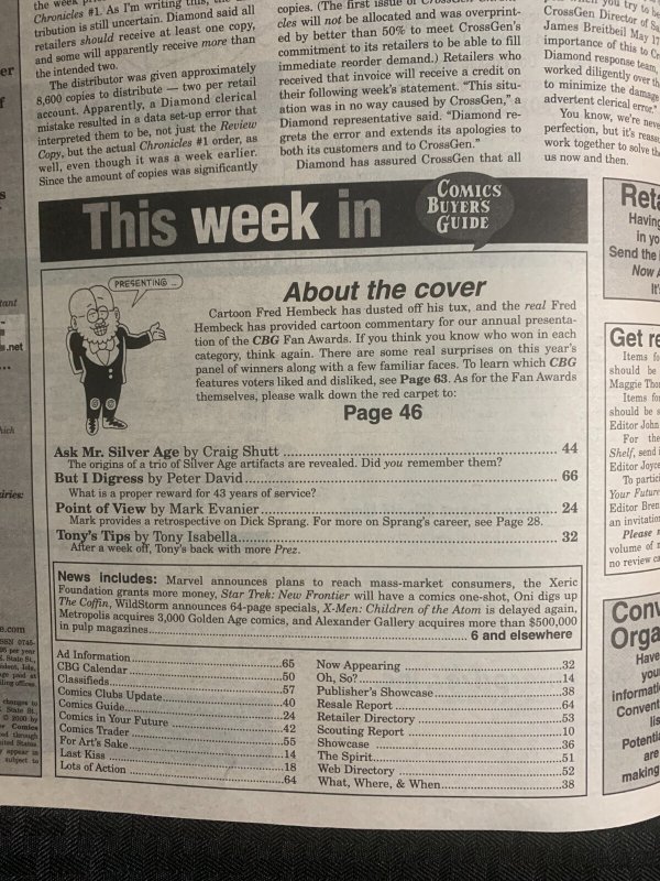 2000 COMICS BUYER'S GUIDE Magazine #1386 FN+ 6.5 CBG Fan Awards Results Inside