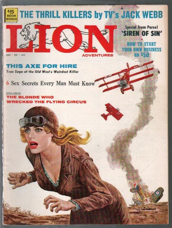 Lion Adventures 7/1960-GGA WWI air war cover-Jack Webb-crime-P