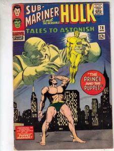 Tales to Astonish #78 (Apr-66) FN+ Mid-High-Grade Incredible Hulk, Namor the ...