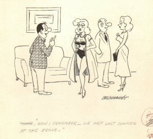 Lingerie Babe at Party Gag - Humorama 1960 art by Glenn Bernhardt