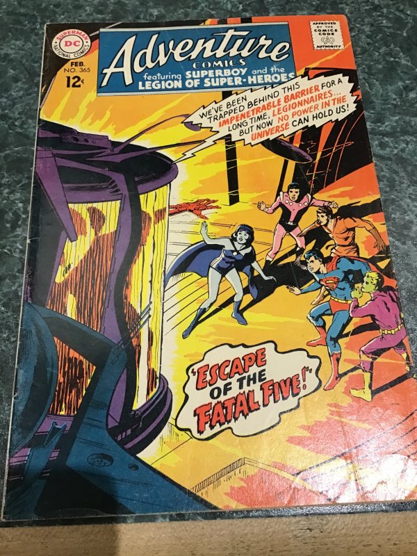 Adventure Comics #365 (1968) Mid-Grade Legion key! First Shadow Lass! FN Wow!