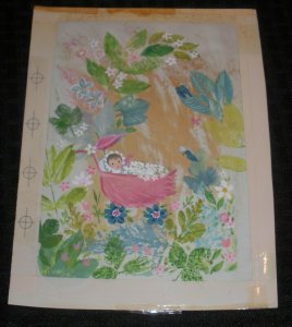 NEW BABY It's a Girl in Flower Carriage 6.5x8.5 Greeting Card Art #1897