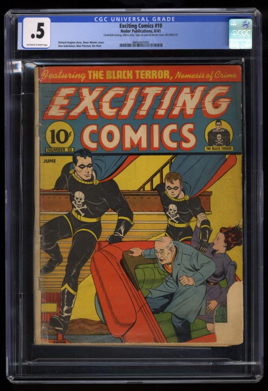 Exciting Comics #10 CGC P 0.5 Off White to White 2nd Black Terror SCARCE!