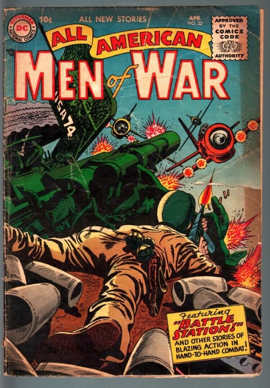 ALL AMERICAN MEN OF WAR #32-RUSS HEATH-GRANDENETTI ART-NAZI FIGHT-DC-1956-G G-