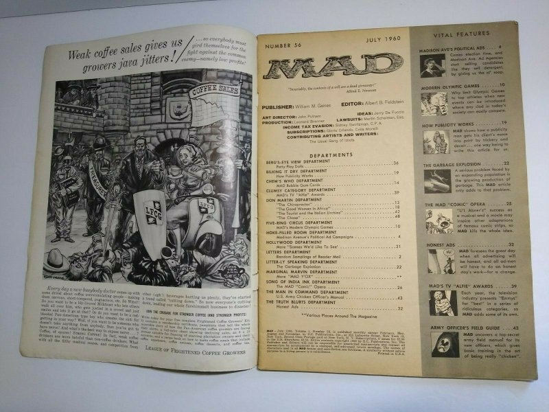 MAD Magazine July 1960 No 56 Original Vintage Comic TEARS Alfred For President