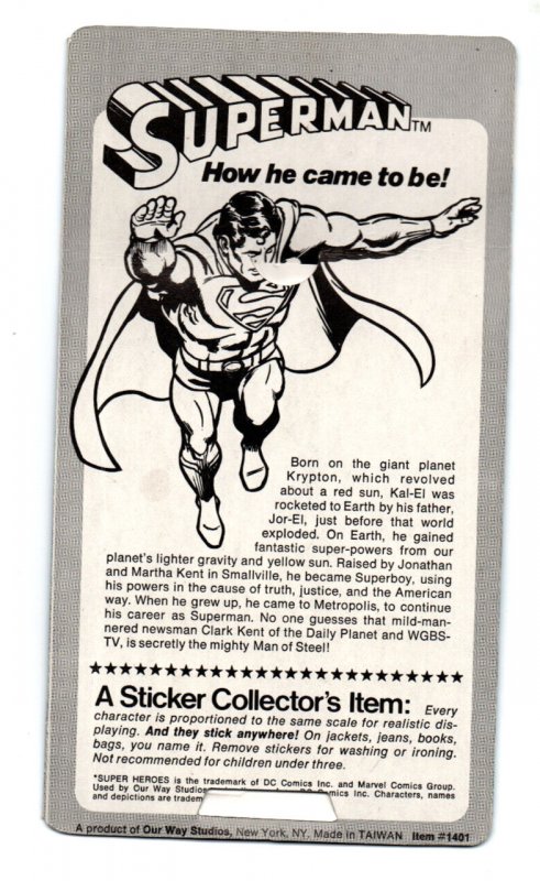 Super Heroes Puffi-Stickers - Superman - #1401 - 1981 - Vintage 
