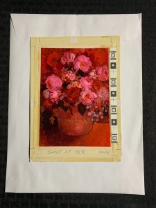 MOTHERS DAY Painted Pink Flowers in Vase 6x8.5 Greeting Card Art #3404