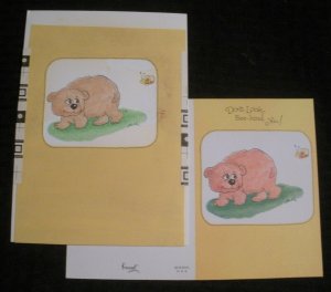 BIRTHDAY Cartoon Bear Don't Look BEE-Hind You 5.5x8 Greeting Card Art #8101