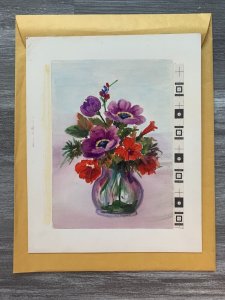 ON YOUR BIRTHDAY Flowers in Glass Vase 7.5x9 Greeting Card Art B8586 w/ 2 Cards