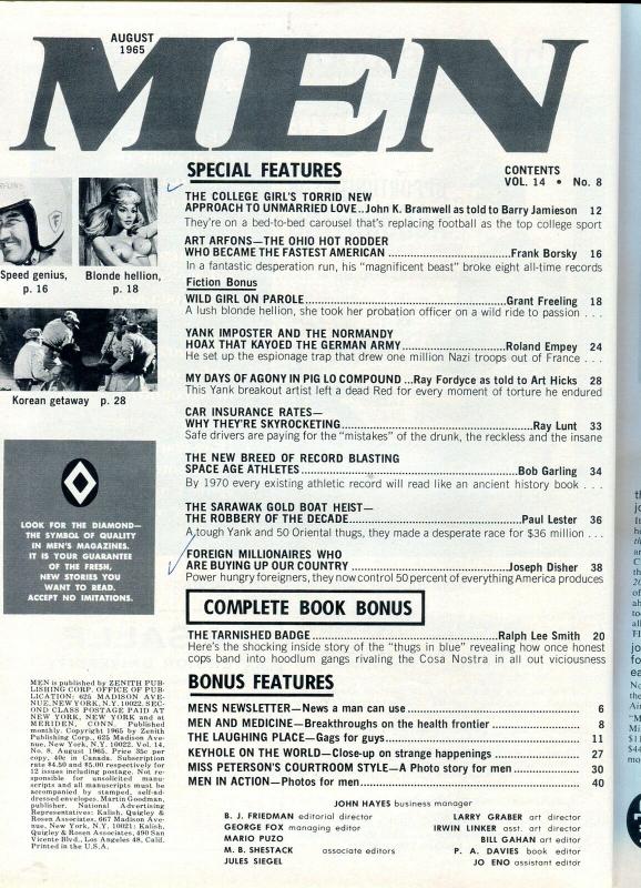 Men Magazine August 1965-ART ARFONS-DIRTY COPS-CHEESECAKE FN