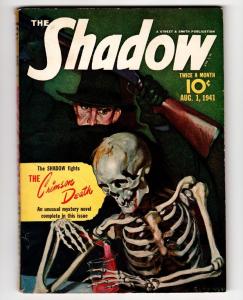 THE SHADOW-AUG 1 1941-Skeleton cover-Pulp Magazine