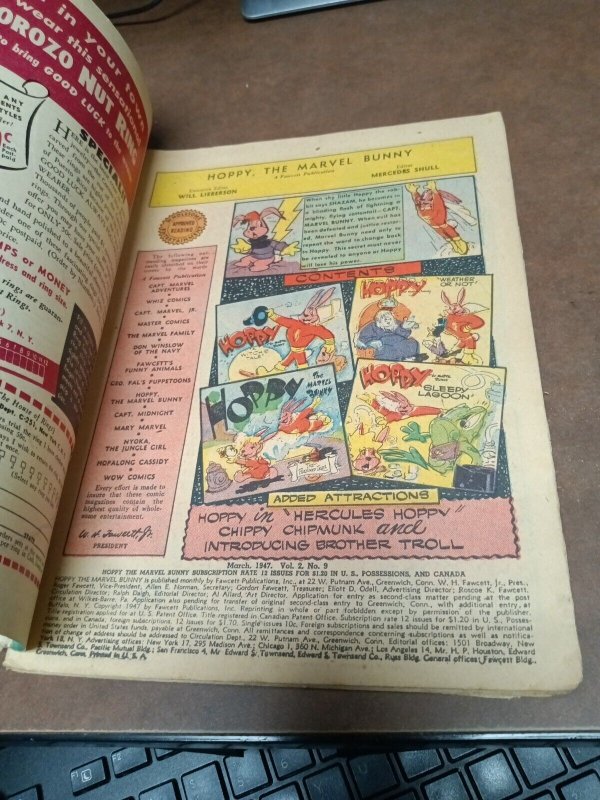 shazam hoppy the marvel bunny #9 fawcett comic 1947 golden age superhero captain