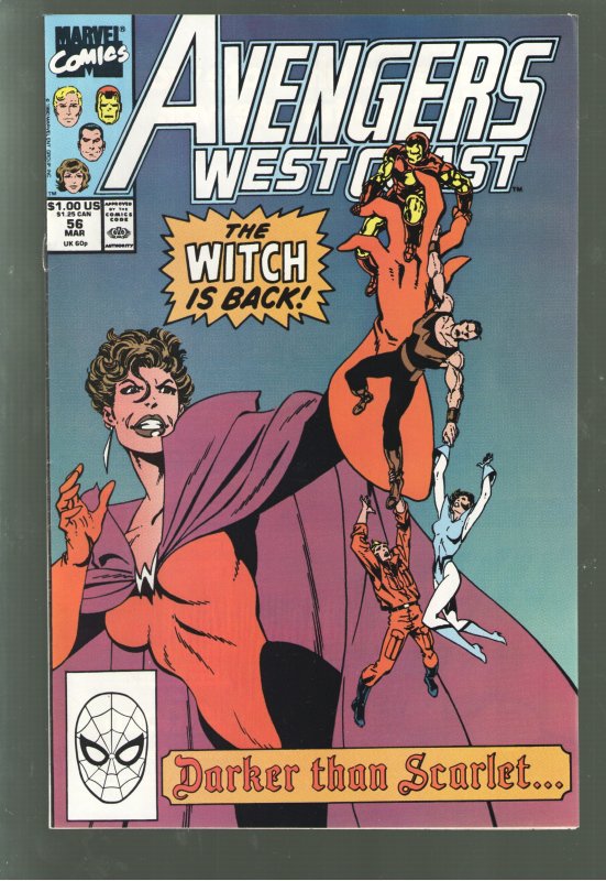 WEST COAST AVENGERS 55,56;NM 1st APP DARK SCARLET;TIME;NEXUS;BYRNE;