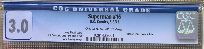 Superman #16 (1942) CGC 3.0 -- First Lois Lane cover in title; Jerry Siegel