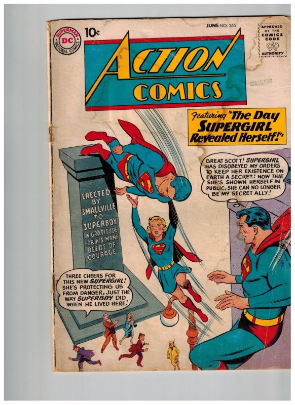 Action Comics #265 (1960) Staining on cover otherwise intact