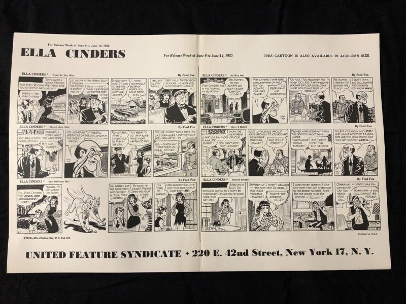 Ella Cinders Newspaper Comic Dailies Proof Sheet 6/9/1952