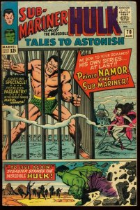 TALES TO ASTONISH #70-SUB-MARINER-HULK-MARVEL-FN/VF-SUBBY AND HULK BEGIN! FN/VF