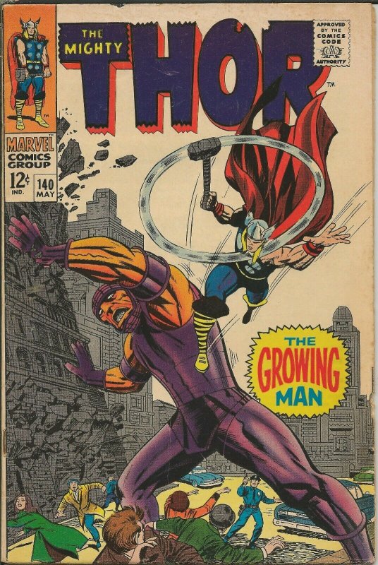 Thor #140 ORIGINAL Vintage 1967 Marvel Comics 1st Growing Man 