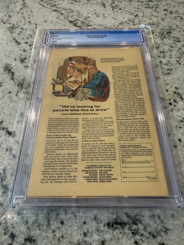 Tales To Astonish #82 CGC Graded 8.0 Marvel Comic Book Iron Man Sub-Mariner JH33