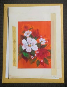 BIRTHDAY White Flowers on Orange Background 7.5x10.25 Greeting Card Art #B1106