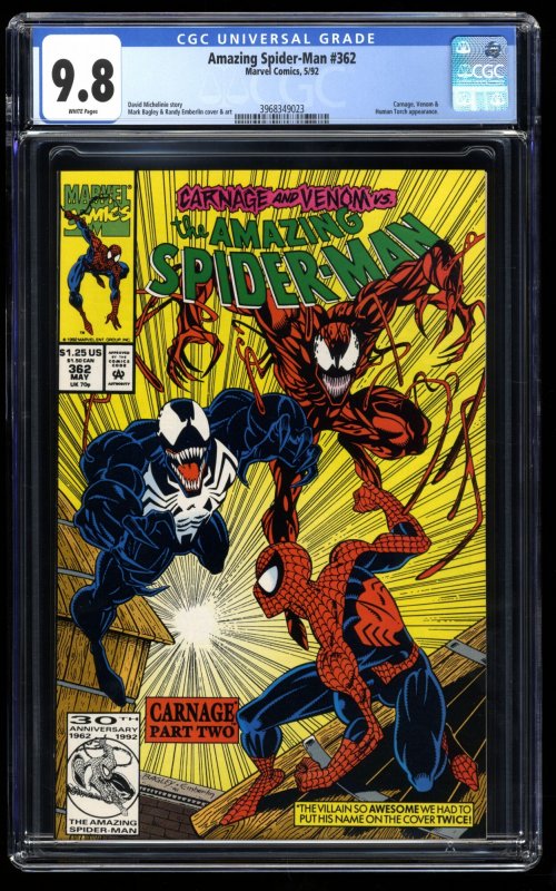 Amazing Spider-Man #362 CGC NM/M 9.8 White Pages 2nd Carnage!