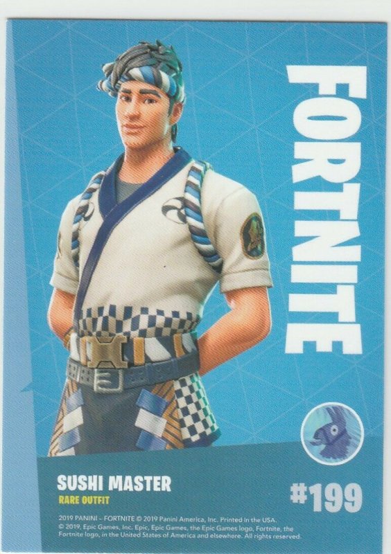 Fortnite Sushi Master 199 Rare Outfit Panini 2019 trading card series 1