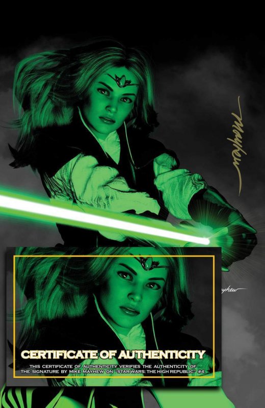 STAR WARS HIGH REPUBLIC #4 MIKE MAYHEW SHADOW VIRGIN VARIANT SIGNED W/COA.