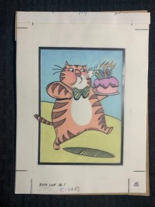 YOU DON'T LOOK BAD Cartoon Cat w/ Cake 6x8.5 Greeting Card Art #2067 w/ Stat