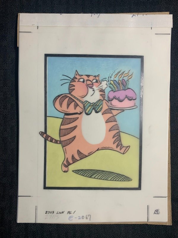 YOU DON'T LOOK BAD Cartoon Cat w/ Cake 6x8.5 Greeting Card Art #2067 w/ Stat