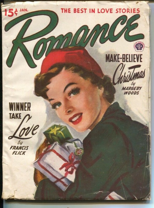 Romance 1/1950-pin-up girl cover-female pulp fiction authors-Christmas issue-VG