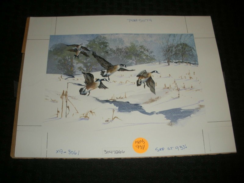 CHRISTMAS Painted Ducks Flying Over Snowy Field 10.5x8 Greeting Card Art #3061