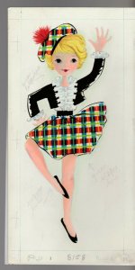 HAPPY BIRTHDAY Cute Girl in Plaid Dancing 5x10 Greeting Card Art #8158